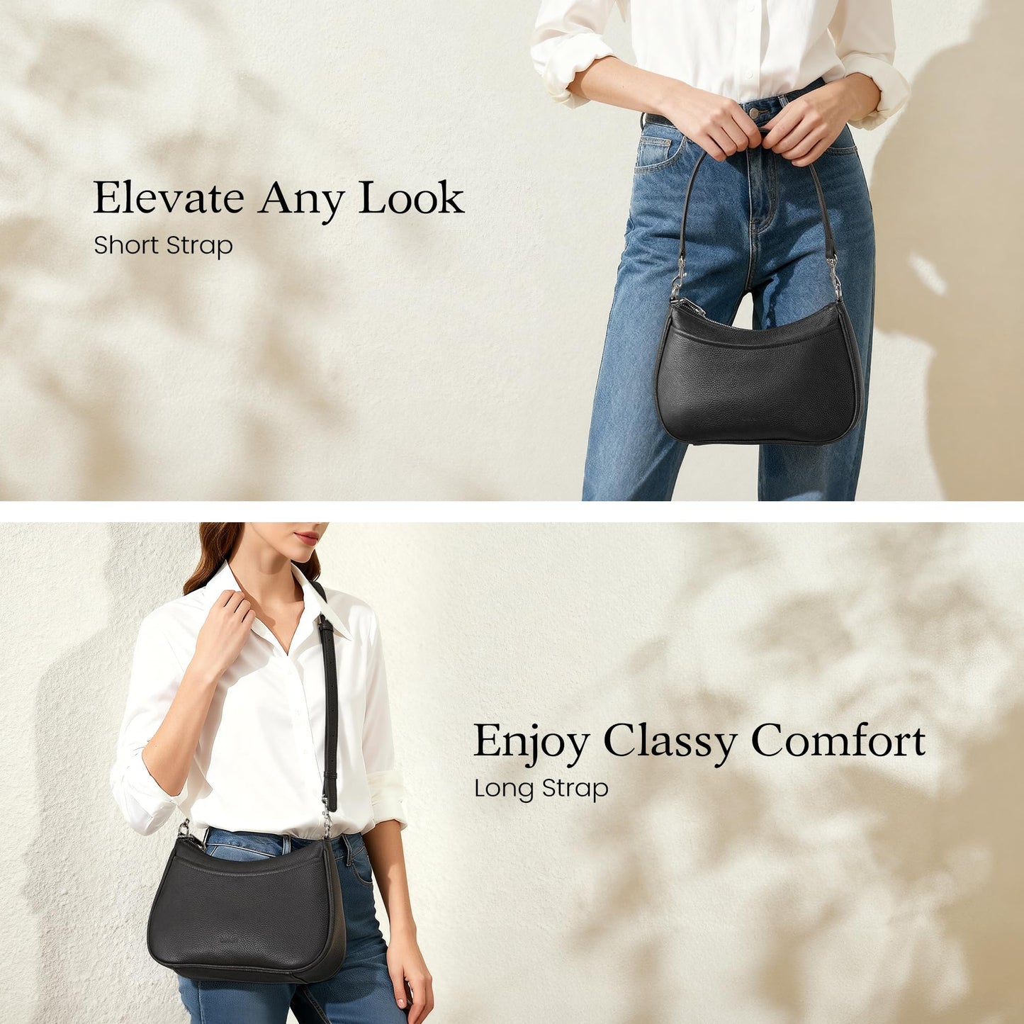 befen Anti Theft Genuine Leather Crossbody Bags for Women Black Shoulder Purses Designer Trendy Hobo Bag with RFID Blocking Soft Leather Purse Travel Womens Handbag Shoulder with 2 Detachable Straps