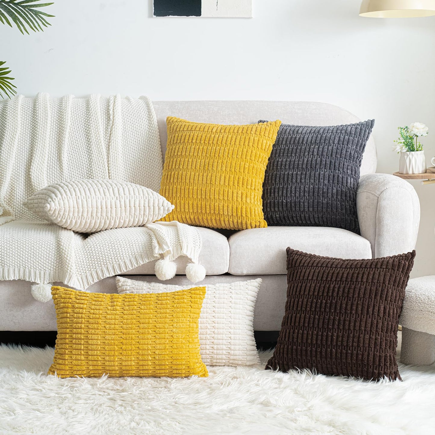 Smile of hope Pack of 2 Corduroy Decorative Throw Pillow Covers 18x18 Inch Soft Boho Striped Pillow Covers Modern Farmhouse Home Decor for Sofa Living Room Couch Bed Dark Brown