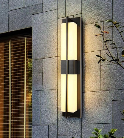 LED Outdoor Wall Lights Fixture Lamps. Modern Elegant Acrylic lampshade with Marble Texture, Aluminum Body. Exterior Black Sconce Wall Lantern IP65 Waterproof Anti Rust. (Modern LED Black 32''H, 18W)
