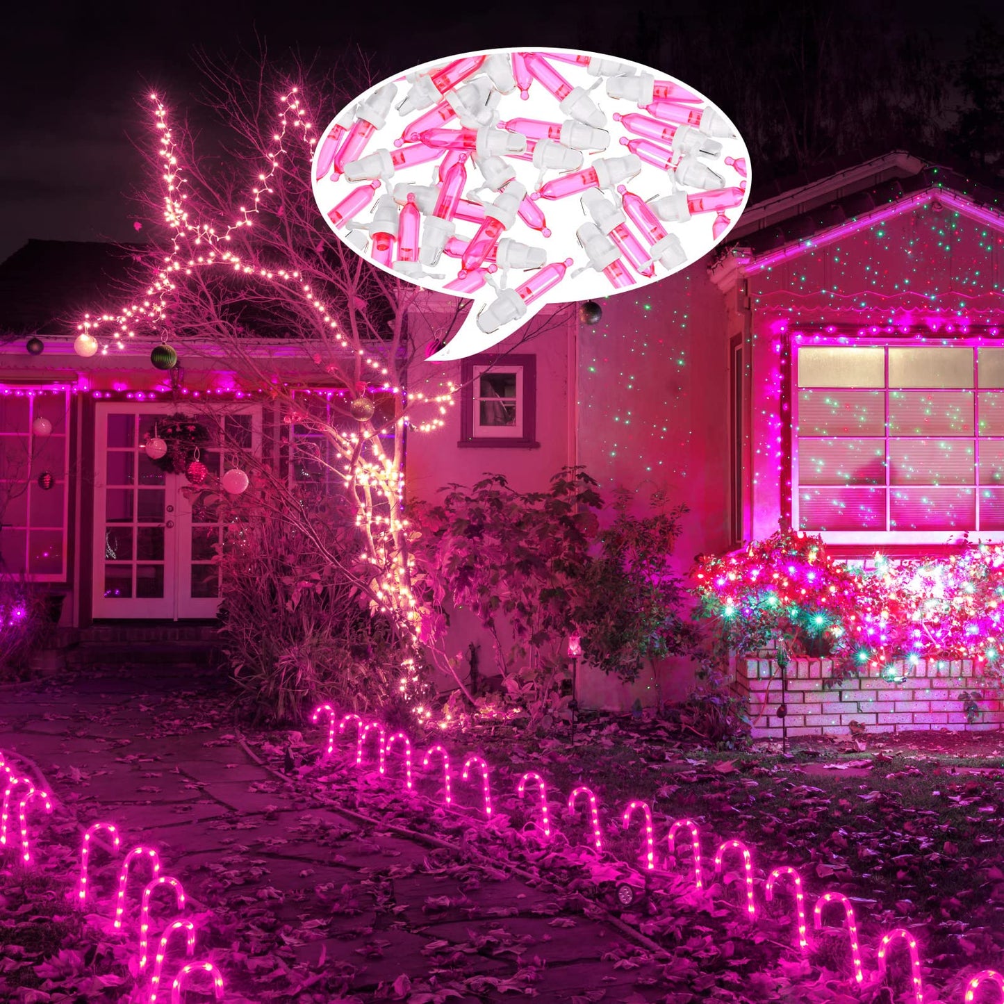 Remagr 120 Pcs Christmas LED Replacement Bulb Mini Wide Angle LED Xmas Bulbs Tree Light Outdoor String Light Replacement for Christmas Garden Party Decor(White Base with Pink Bulb)
