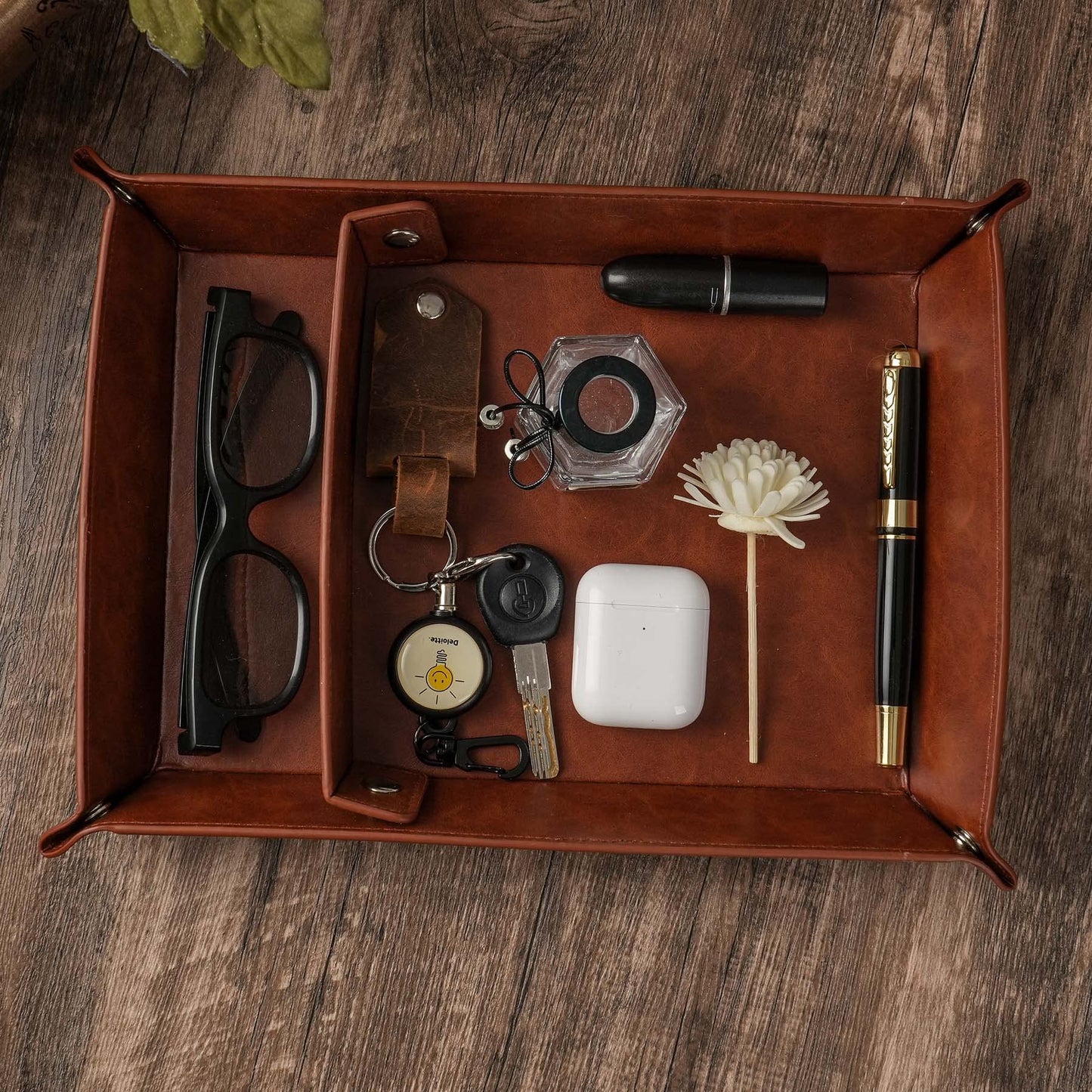JUOOE Dad Gifts Tray from Daughter Son Unique Fathers Day Gift Ideas PU Leather (Brown)