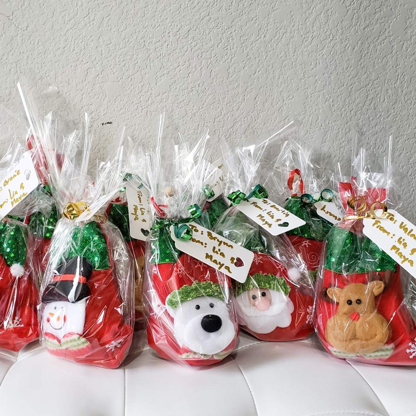 DearHouse12pcs Mini Christmas Stockings, 6" 3D Xmas Stocking Christmas Tree Ornaments Decorations - Santa Claus Snowman Reindeer Gift Card Silverware Holders