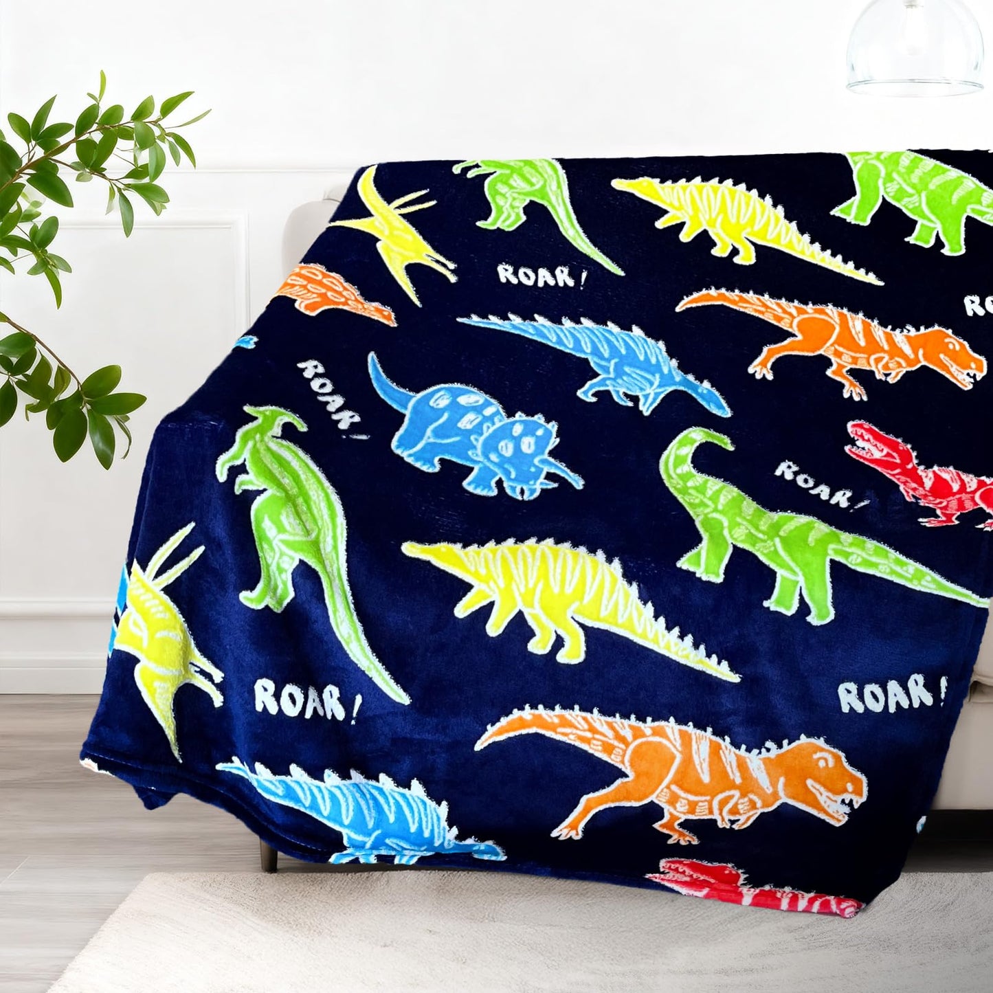 TEHALK Dinosaur Glow in The Dark Blanket for Boys/Girls/Toddler/Baby, Dinosaur Toys for Boy Age 3-12, Cute Funny Kids Throw Blanket for Birthday/Gifts 40"x 60"