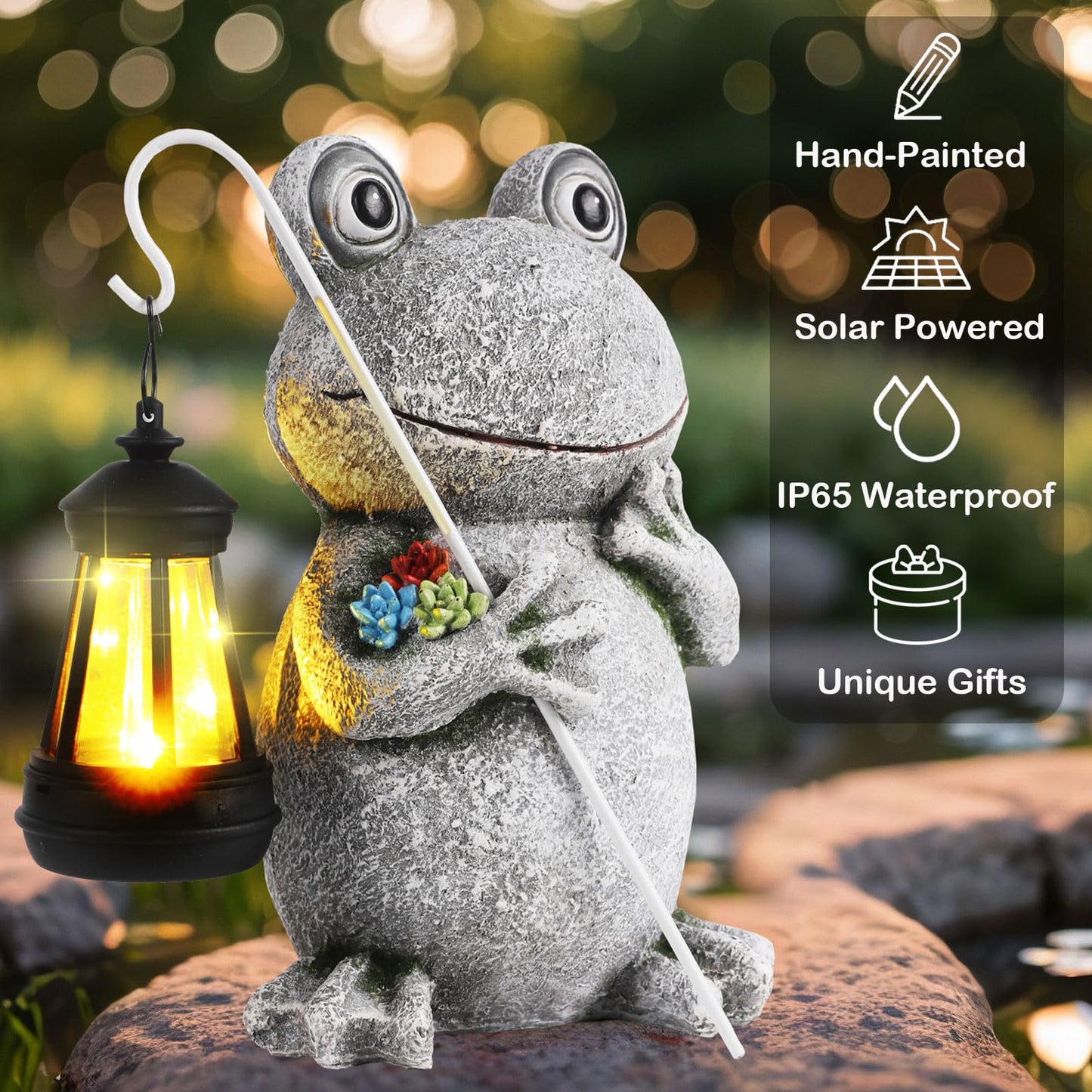 YHSOLAR Frog Solar Garden Statues, Resin Frog Figurine Decorations, Outdoor Frog Decor Art for Lawn,Yard, Unique Housewarming Gift for Garden Home