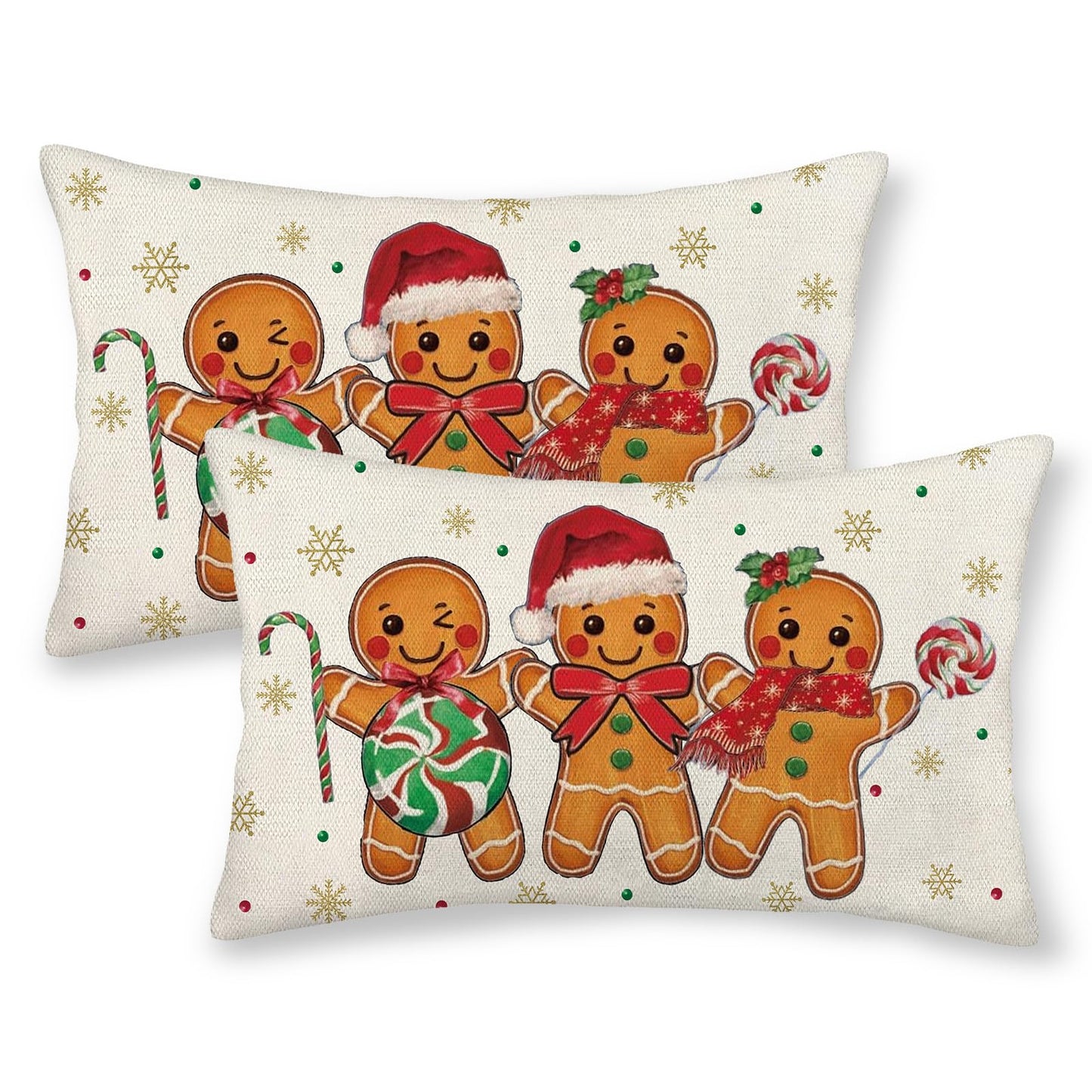 OFIRD Christmas Pillow Covers 12x20 Pack of 2 Brown Gingerbread Man Snowflake Throw Pillow Covers Winter Holiday Decorative Pillowcase Farmhouse Linen Cushion Case for Sofa Couch Christmas Decor