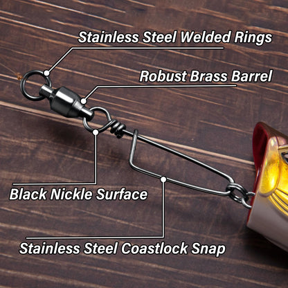 Alwonder 30-Pack Fishing Snap Swivels, High Strength Ball Bearing Swivel with Stainless Steel Coastlock Snaps, Black Nickel Coating Corrosion Resistance Freshwater Saltwater Fishing Snaps Swivels #3