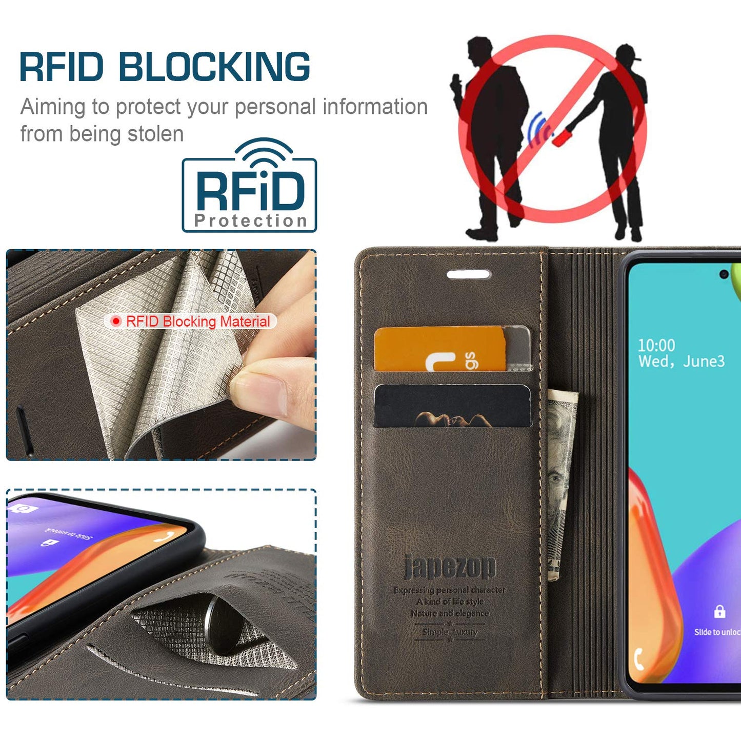 japezop Compatible with Samsung Galaxy A52 5G Wallet Case with Card Holder [RFID Blocking] Kickstand Magnetic,Leather Flip Case for Samsung Galaxy A52 5G/A52s 5G 6.5 Inch(Coffee)