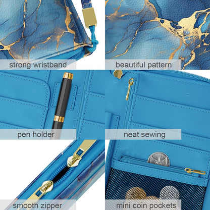 Simikol Family Passport Holder Wallet RFID Blocking Document Organizer PU Leather Mulit-purpose Travel Wallet Credit Cards Case for Women Men, Blue Marble