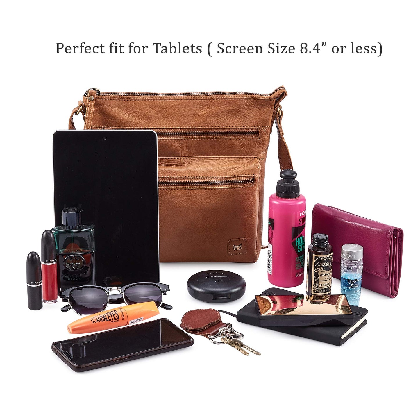 Wise Owl Accessories Small Crossbody Bags for Women Real Leather Purse & Handbags Crossover Over the Shoulder Pocketbook Handmade Gift (Cognac Multi-Wax)