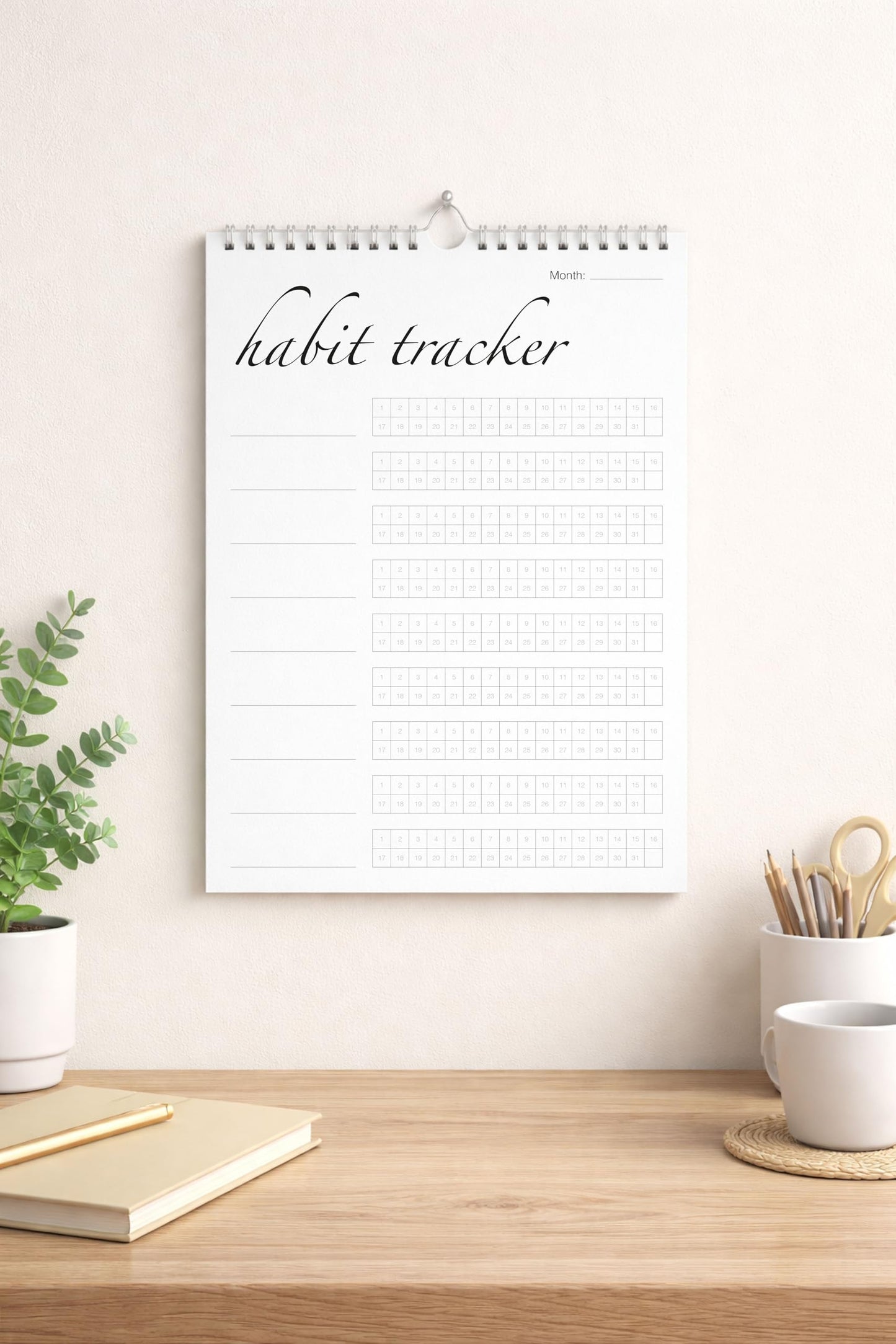 Habit Tracker Calendar (Undated 12 Month) with Silver Spiral Bound and Hanger, 7"x10" Habit Planner, Daily Weekly and Monthly Habit Tracker Journal, Habit Calendar, Colorful Layout.