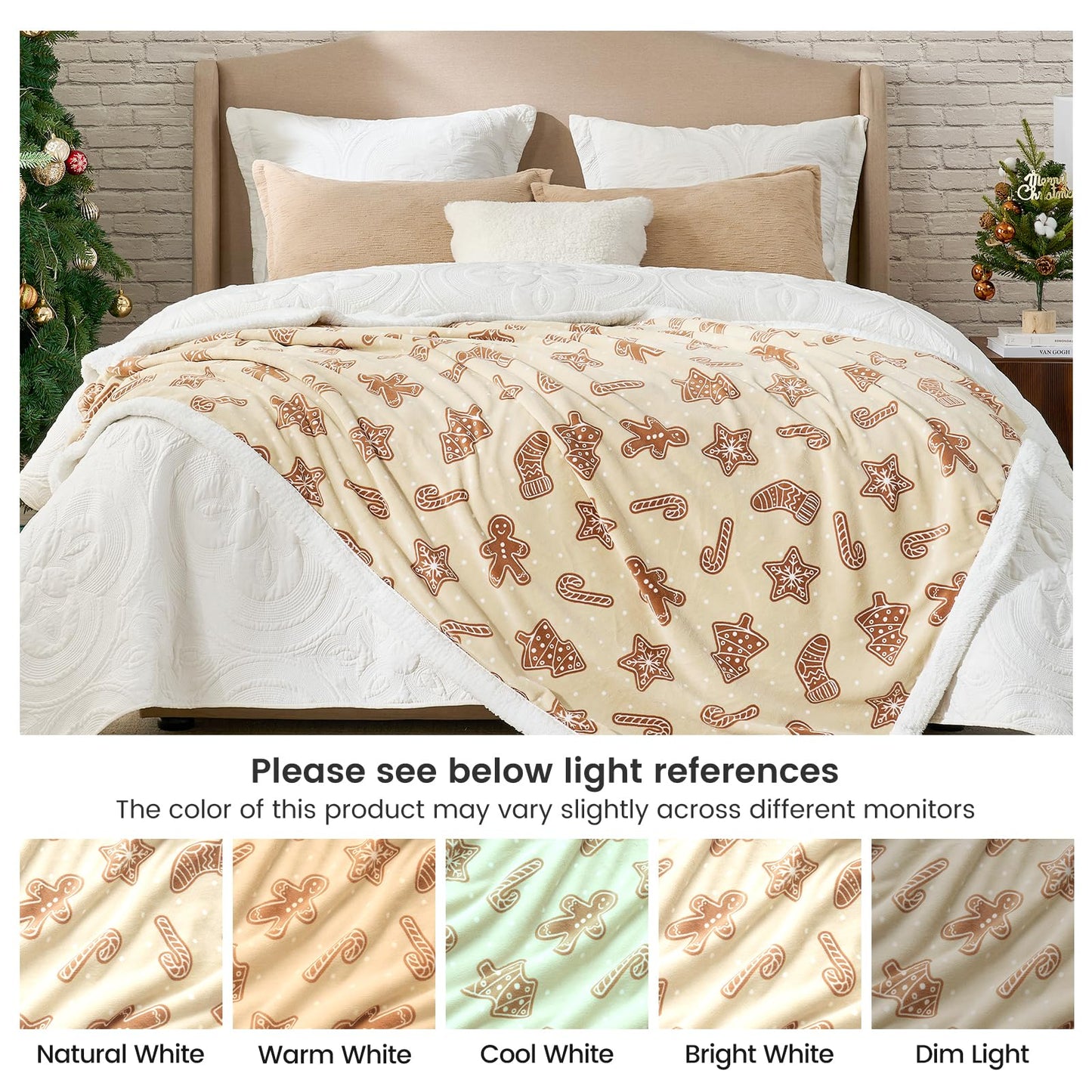 Cozy Bliss Luxury Sherpa Throw Blanket for Couch, Premium Reversible Thick Throw with Gingerbread & Candy Cane Design, Warm Cozy Soft Blanket for Home and Gifts (50 * 60)