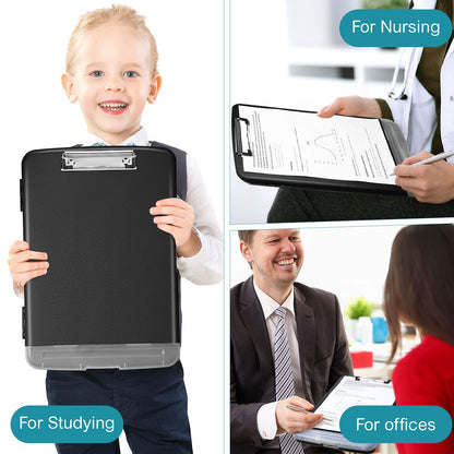 Epakh 4 Pcs Clipboard with Storage Plastic Nursing Clipboard with Pen Holder Folder Side Opening Storage with Low Profile Clip