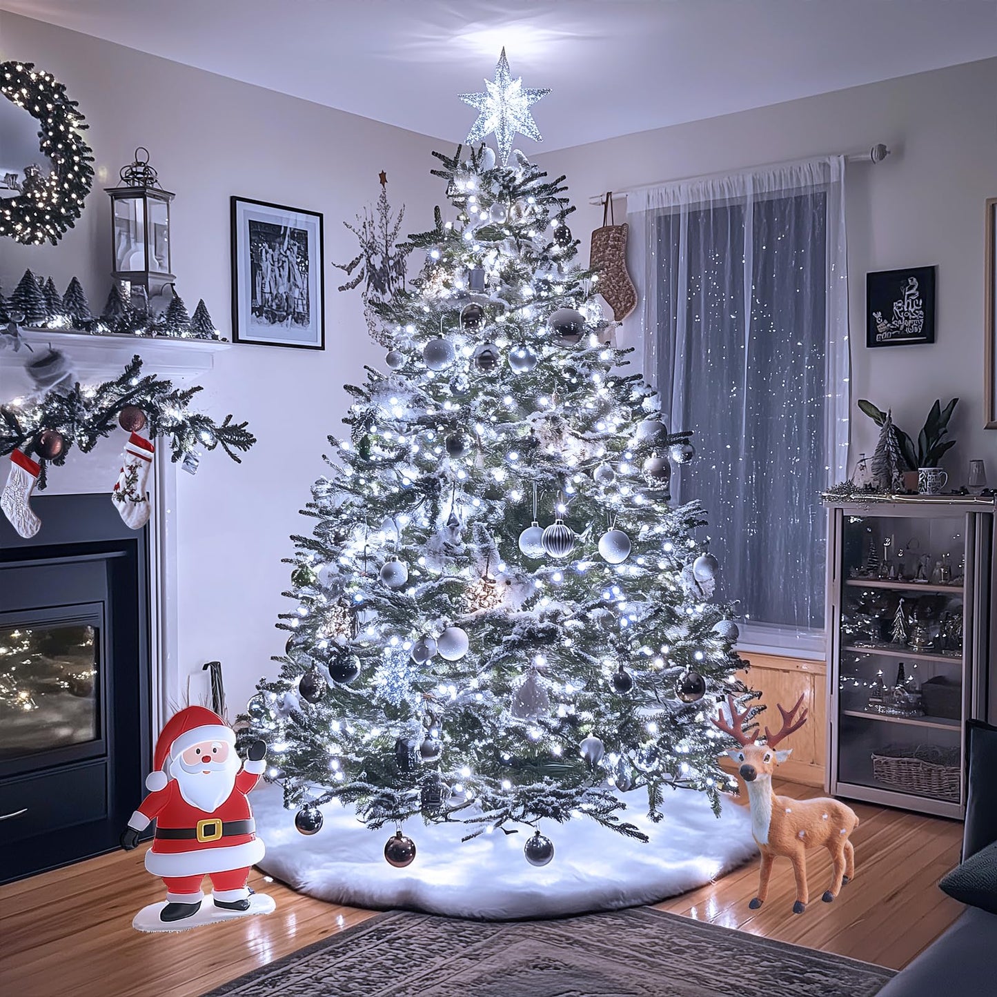 JMEXSUSS 200 LED White Christmas Lights Outdoor, 66ft Connectable Christmas Tree Lights Indoor Green Wire, 8 Modes Waterproof Twinkle String Lights Plug in for Wedding Party Xmas Decorations
