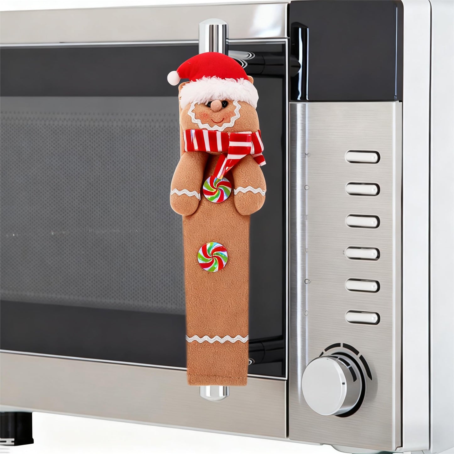 jojofuny 2Pcs Christmas Refrigerator Handle Covers - 11.5" X 6.5" Gingerbread Refrigerator Door Handle Covers, Gingerbread Christmas Kitchen Decor