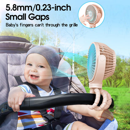 Portable Stroller Fan, Small Battery Powered Fan with Flexible Tripod Clip-on for Baby, USB Rechargeable Mini Handheld Desk Fan for Travel, Camping, Treadmill, Car Seat, Crib, Bike, Bedroom (Pink)