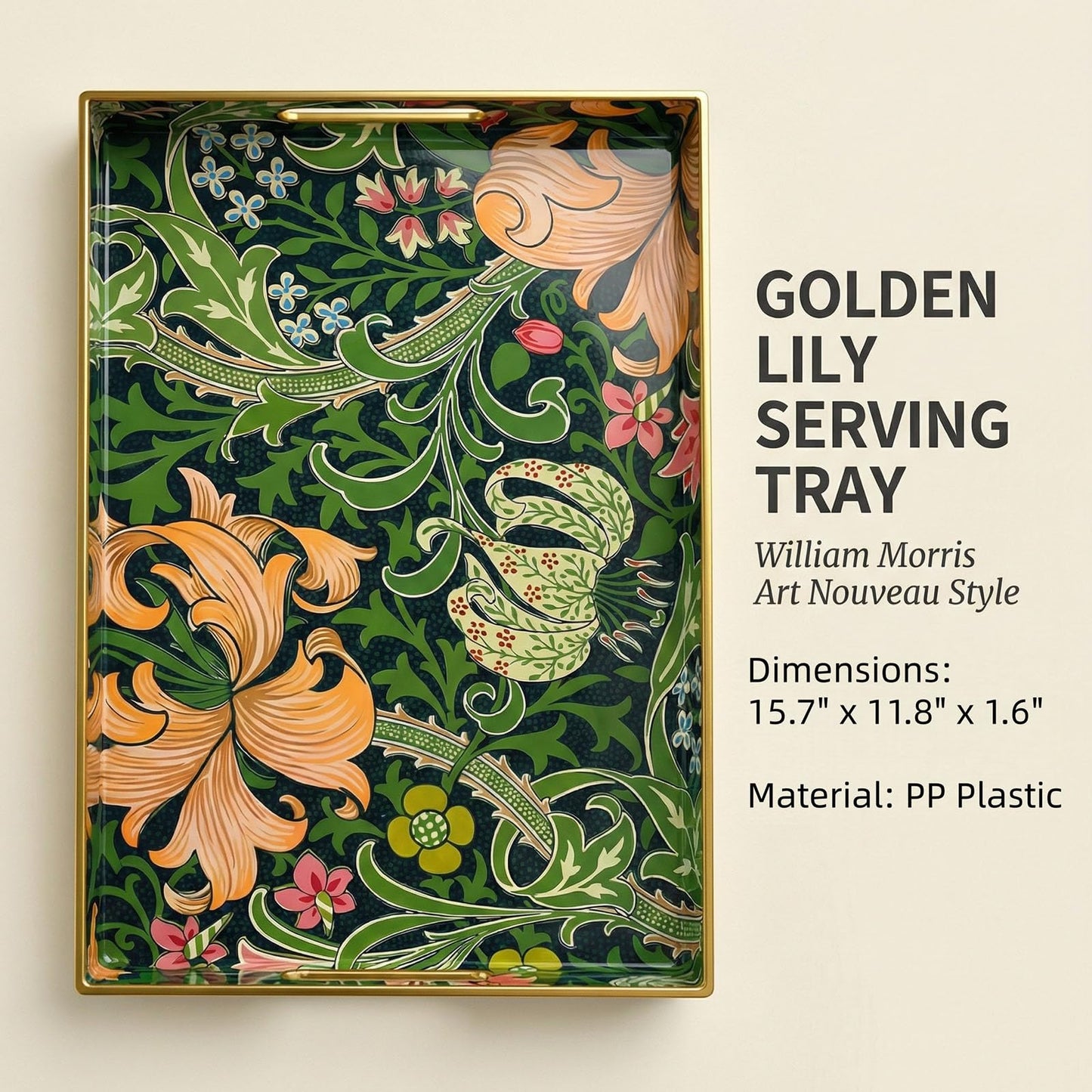 Zosenley Decorative Tray, Marbling Plastic Tray with Handles, Rectangular Vanity Tray and Serving Tray for Bathroom, Kitchen, Ottoman and Coffee Table, 15.6" x 10.2" (Green Morris, 15.7 x 11.8 Inch)