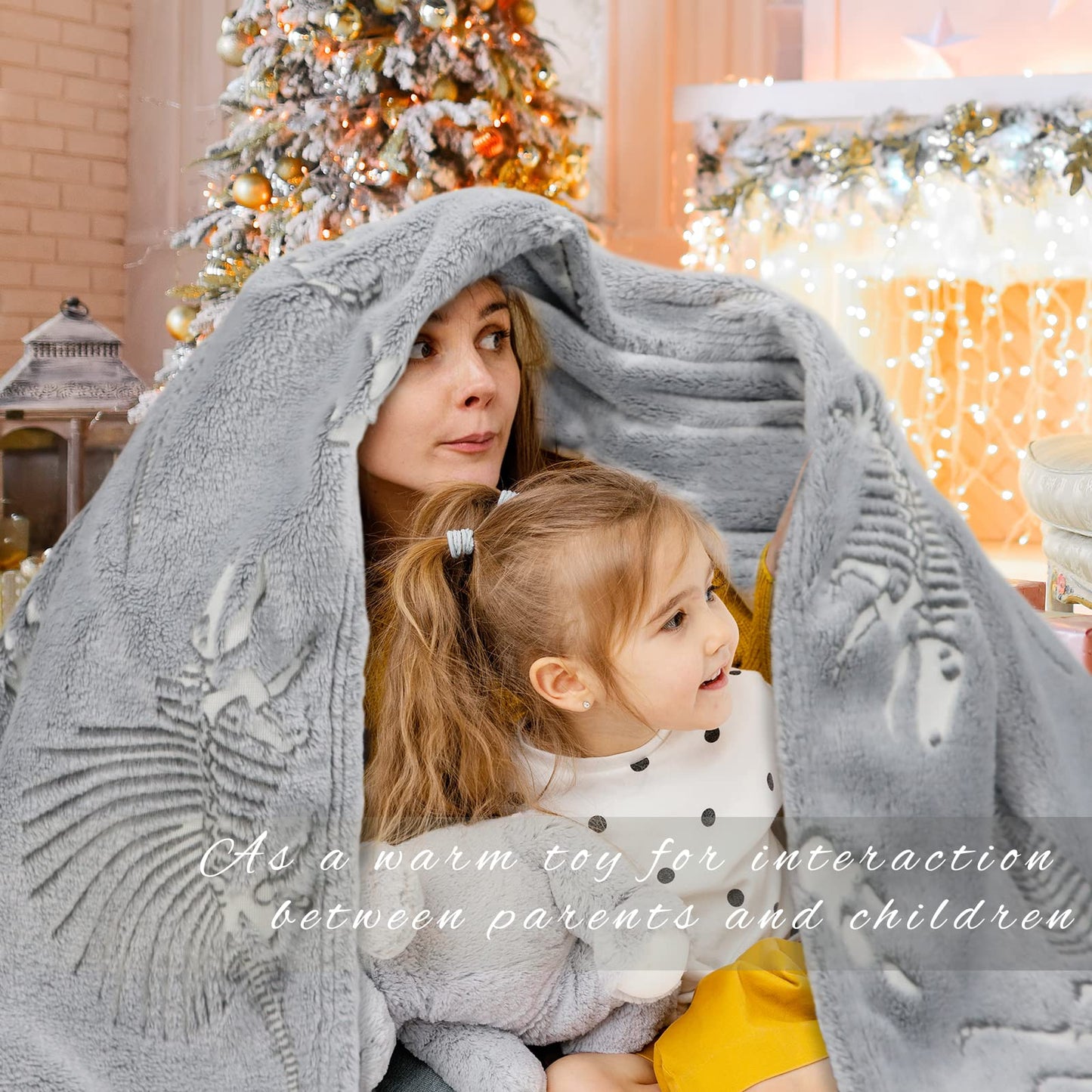 Glow in The Dark Blanket Dinosaur Throw Blanket for Boys Kids Soft Warm Cozy Cute Dino Blanket Unique Dinosaurs Toys Gifts Gray Glowing Dinosaur Room Decor Blankets for Girls Teens 50"x60"