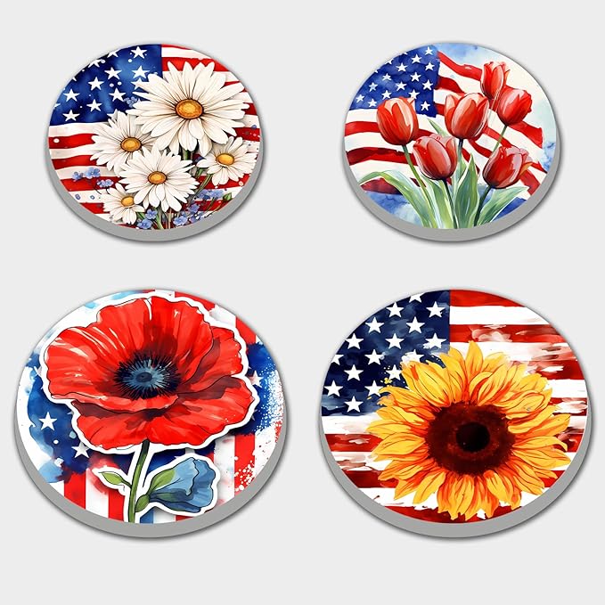Tucocoo Flowers Electric Stove Burner Covers，4 Pcs American Flag Flowers Round Stove Burner Covers，8 Inches and 10 Inches，Gas Stove Burner Cover,Metal Cooktop Decorative，Home Decor,Kitchen Decor
