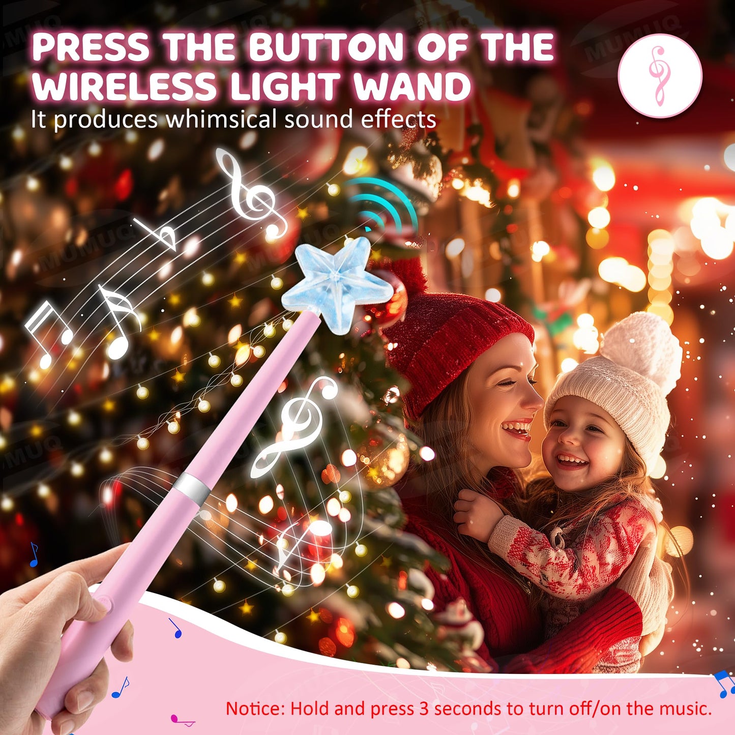 Christmas Wand Remote Control Outlet Kit with Music Surprised, Magic Light Wand for Christmas Tree Lights Smart Outlet for Home Decor Lights Kids Xmas Gift, Remote Light Switch with 100 Ft Range, Pink