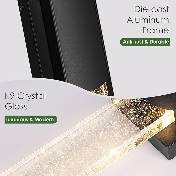 35.3in Large Size Outdoor Wall Light Fixtures with Crystal Bubble Glass, Waterproof Exterior Sconces LED Wall Lanterns, Porch Lights Wall Mounted 10W 3000K Outside Lights for House Front Door Garage