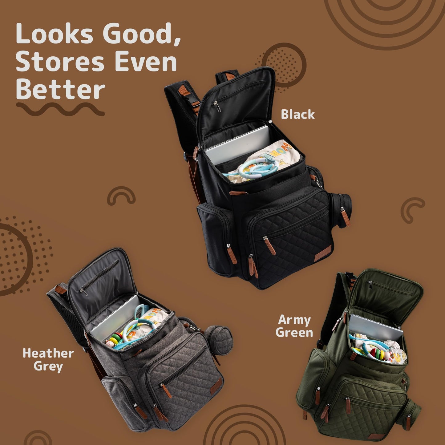 DELMAR BABY Large Diaper Bag Backpack for Mom & Dad | Unisex Baby Travel Bag | 15 Pockets | Changing Pad | Stroller Straps | Stylish & Washable | Newborn Essentials | Black