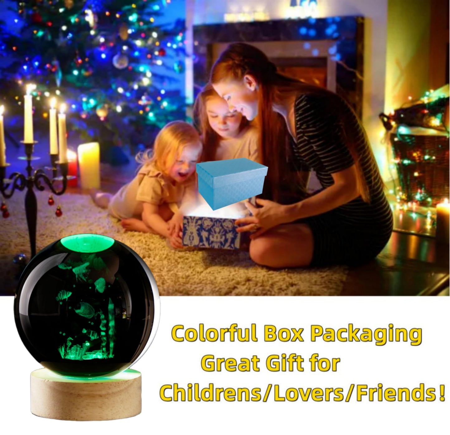 Conalisk 3D Underwater World Crystal Ball Lamp,Lifelike LED Fish Crystal Night Light,16 Colors Changing Light,Dimmable Remote Control,Desk Ocean Lamp (N)