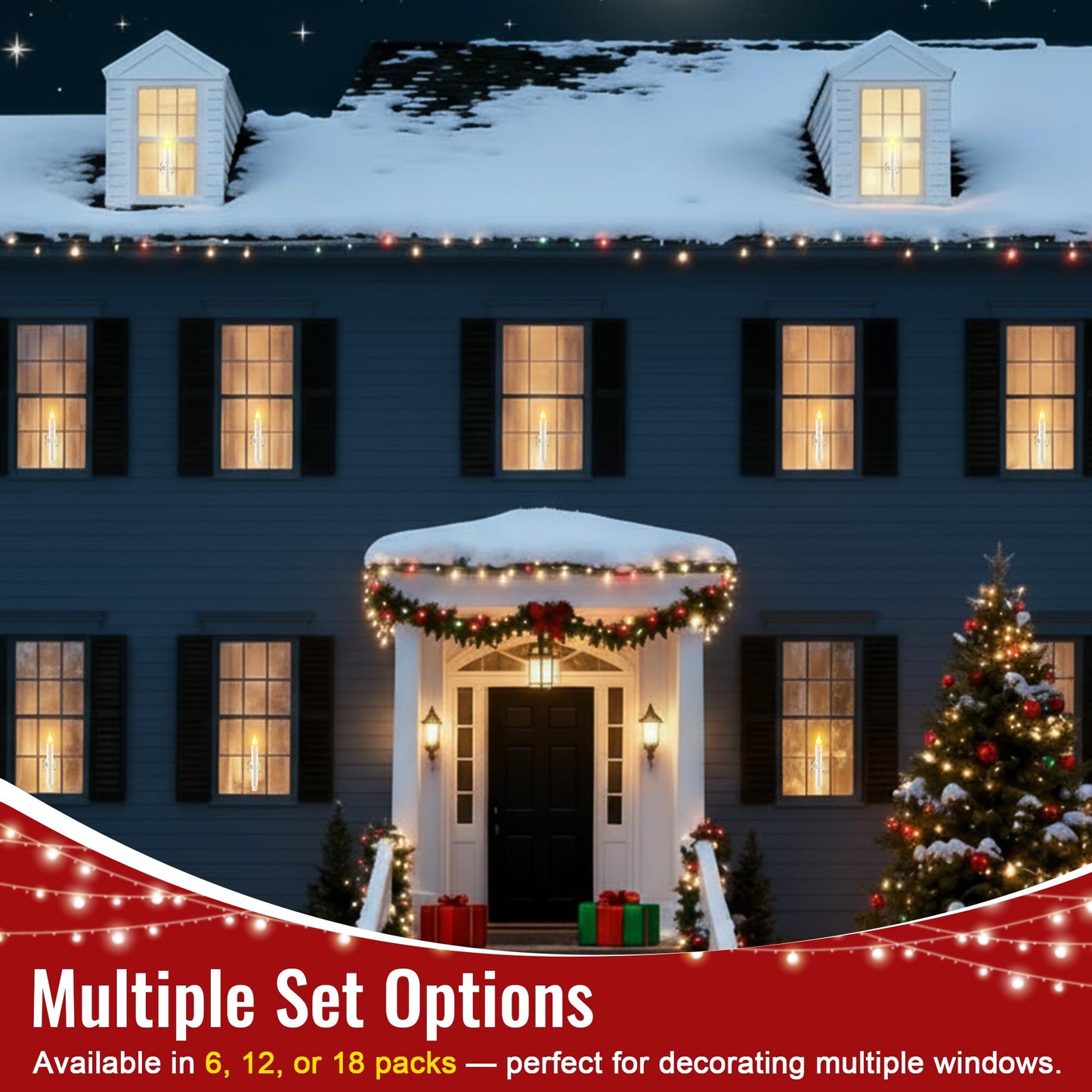 6 Pack Battery Operated Window Candles with Sensor Dusk to Dawn, Ivory Flameless Taper Candlesticks with Removable Black Base & Suction Cups, LED Candlestick for Christmas Decor Home, 12 AA Batteries
