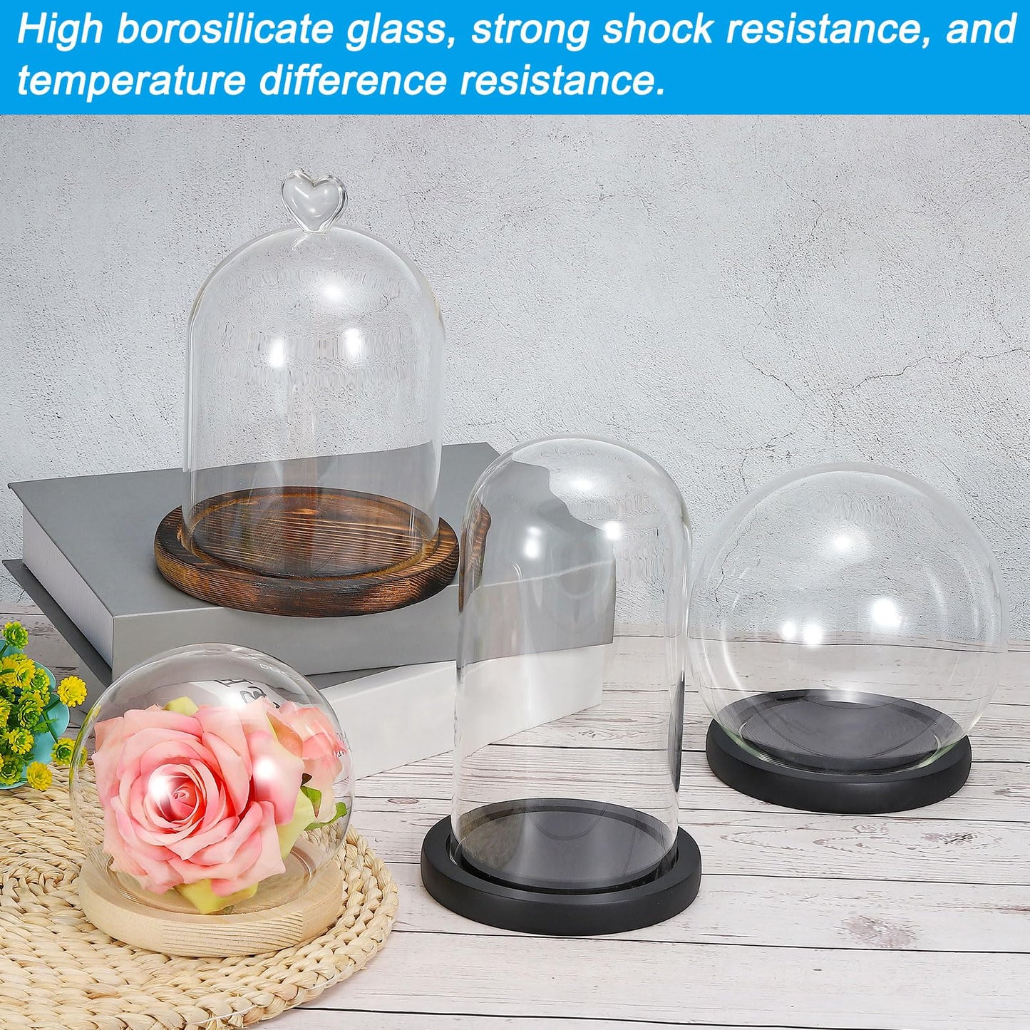 PATIKIL 6.1"x5.9" Clear Cloche Glass Dome, Glass Bell Jar Display Case Tabletop Centerpiece with Black Wooden Base for Christmas Home Decor