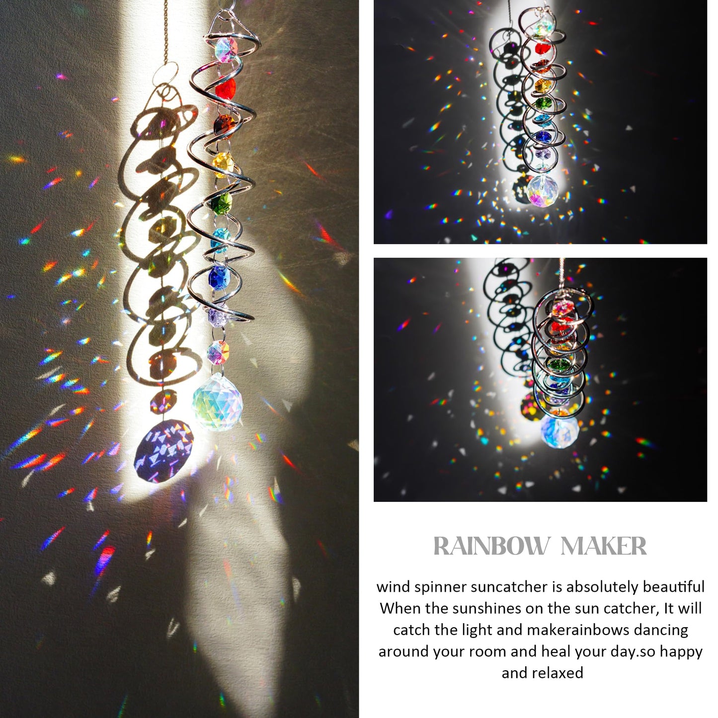 H&D HYALINE & DORA Sun Catchers for Windows,Crystal Sun Catcher with Seven Chakra Beads,Decorative Wind Spinner Tail Suncatcher for Indoor Christmas Decoration 20.5in