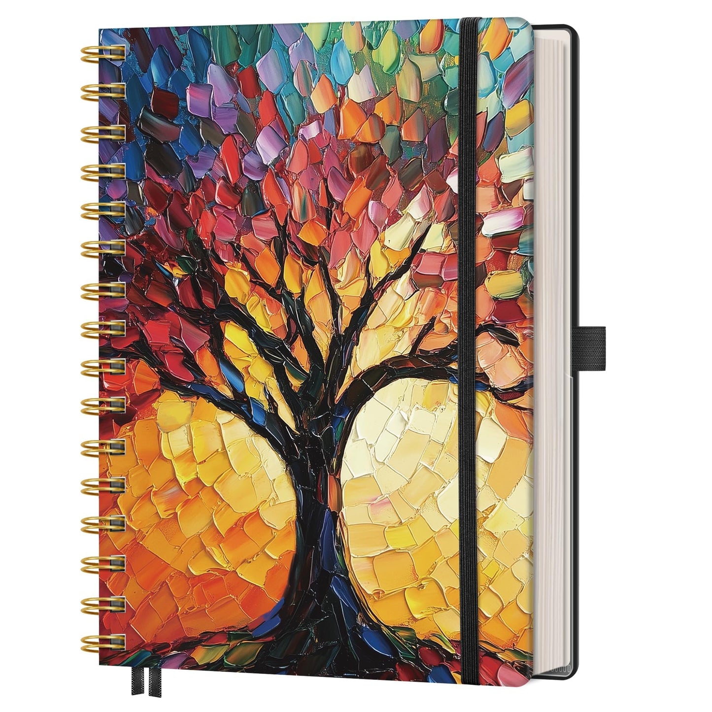 AHGXG Spiral Journal Notebook, 160 Lined Pages, A5 Medium Size (5.7'' x 8.3''), for Men & Women, Journaling, Writing, Work & Office, Hardcover, 100 GSM Thick Paper (Colourful Tree)