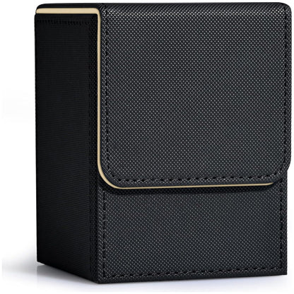ZLCA Card Deck Box for Trading Cards, MTG YuGiOh Deck Case Holds 100+ Single Sleeved Cards, PU Leather Magnetic Card Storage Box Fits for TCG CCG Magic Game Cards (Black& Gold)