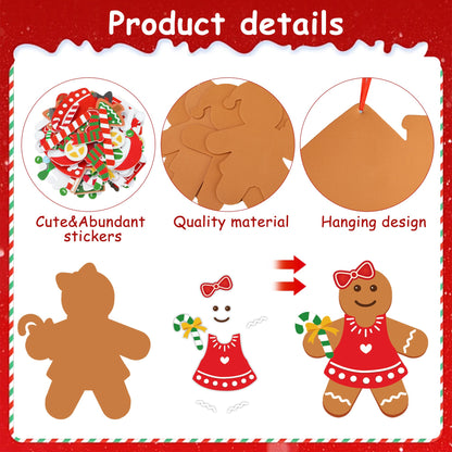24 Sets Gingerbread Foam Craft Kit DIY Christmas Arts and Crafts for Kids Make Your Own Gingerbread Man and House Ornaments with Self Adhesive Sticker for Xmas Tree Holiday Home Classroom Party Decor