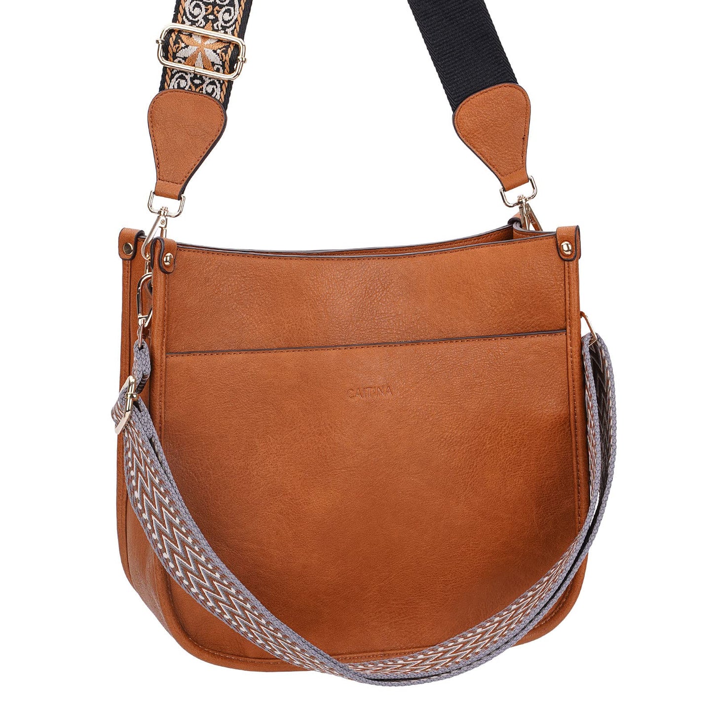 Caitina Crossbody Bag For Women Vegan Leather Hobo Handbag Designer Crossbody Bucket Bag Shoulder Purse For Women with 2 Adjustable Strap(DreamyBrown
