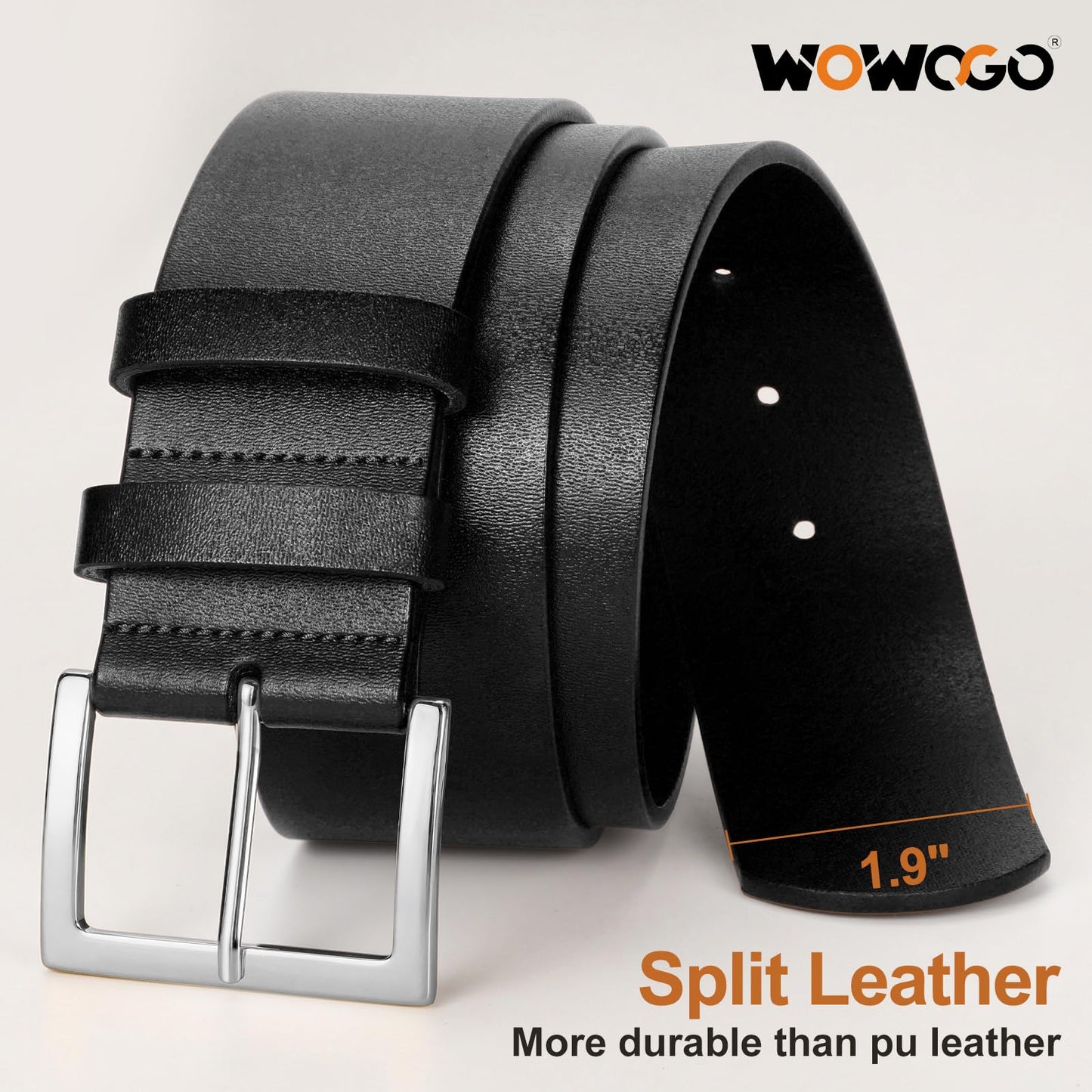 WOWOGO Black Wide Leather Belt for Women Dresses 1.9" Fashion Thick Chunky Wide Waist Belt with Silver Buckle