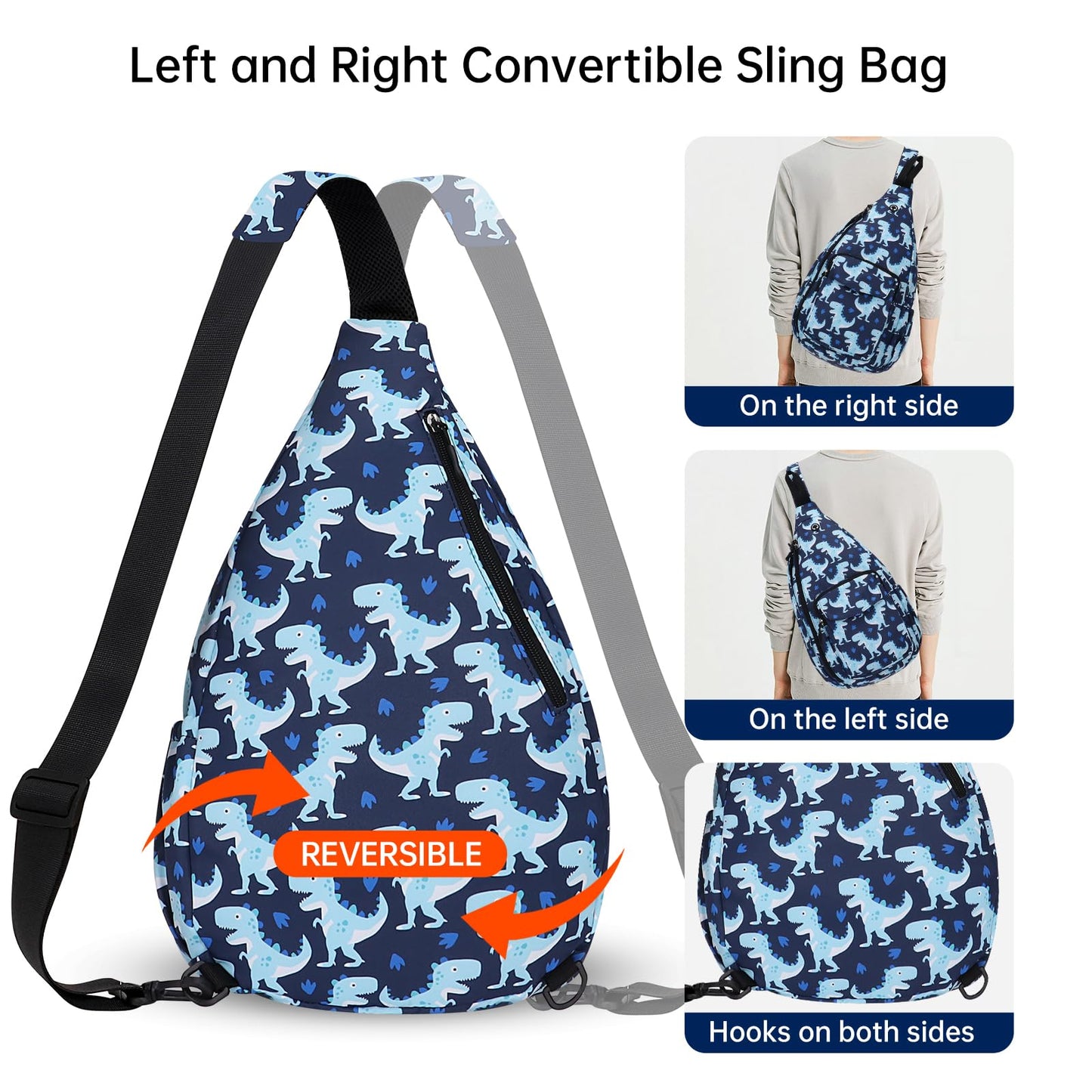 HAWEE Women's Convertible Backpack Crossbody Pack Dinosaur Animal Print Sling Bag for Yoga Gym