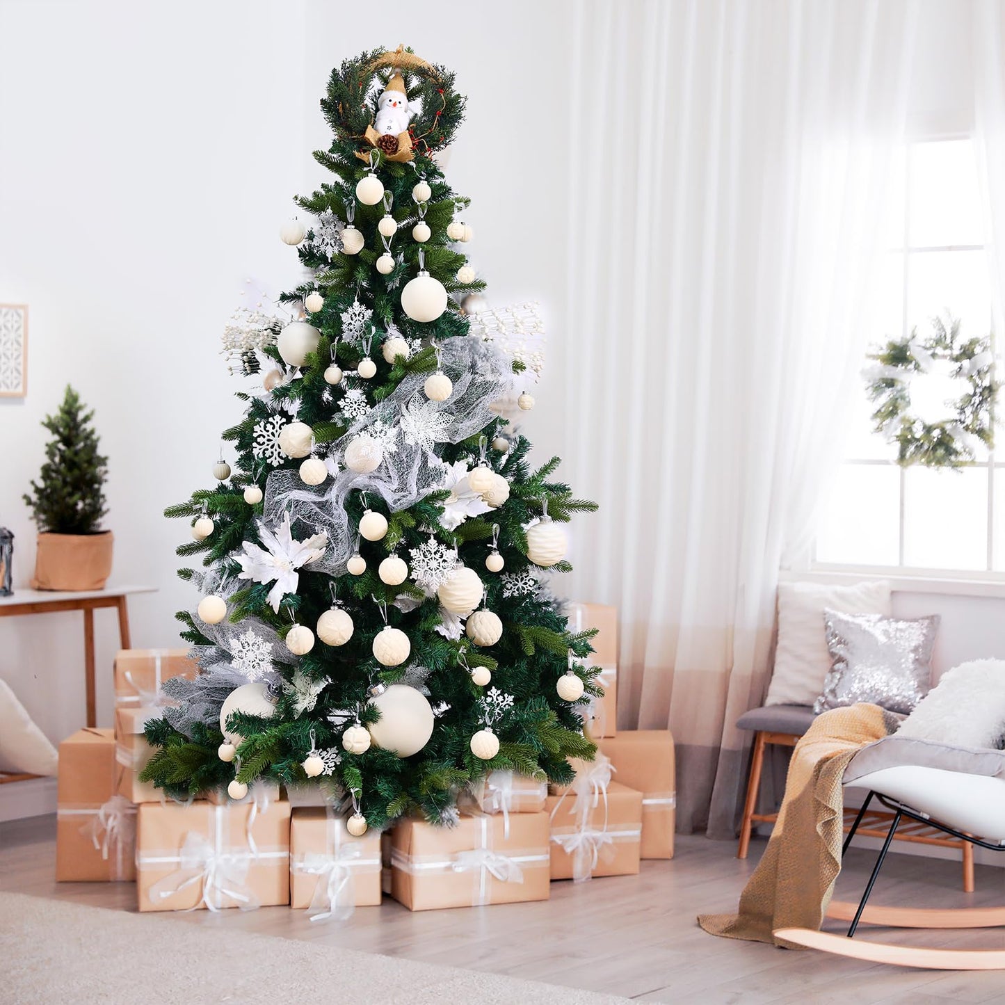 CristBest 24 Pack Christmas Tree Ornaments - Artificial Flowers Glitter Berry Stems Christmas Floral Picks Branches for Xmas Tree Decorations Vase Filler Holiday Wedding Party Home Decor (White)