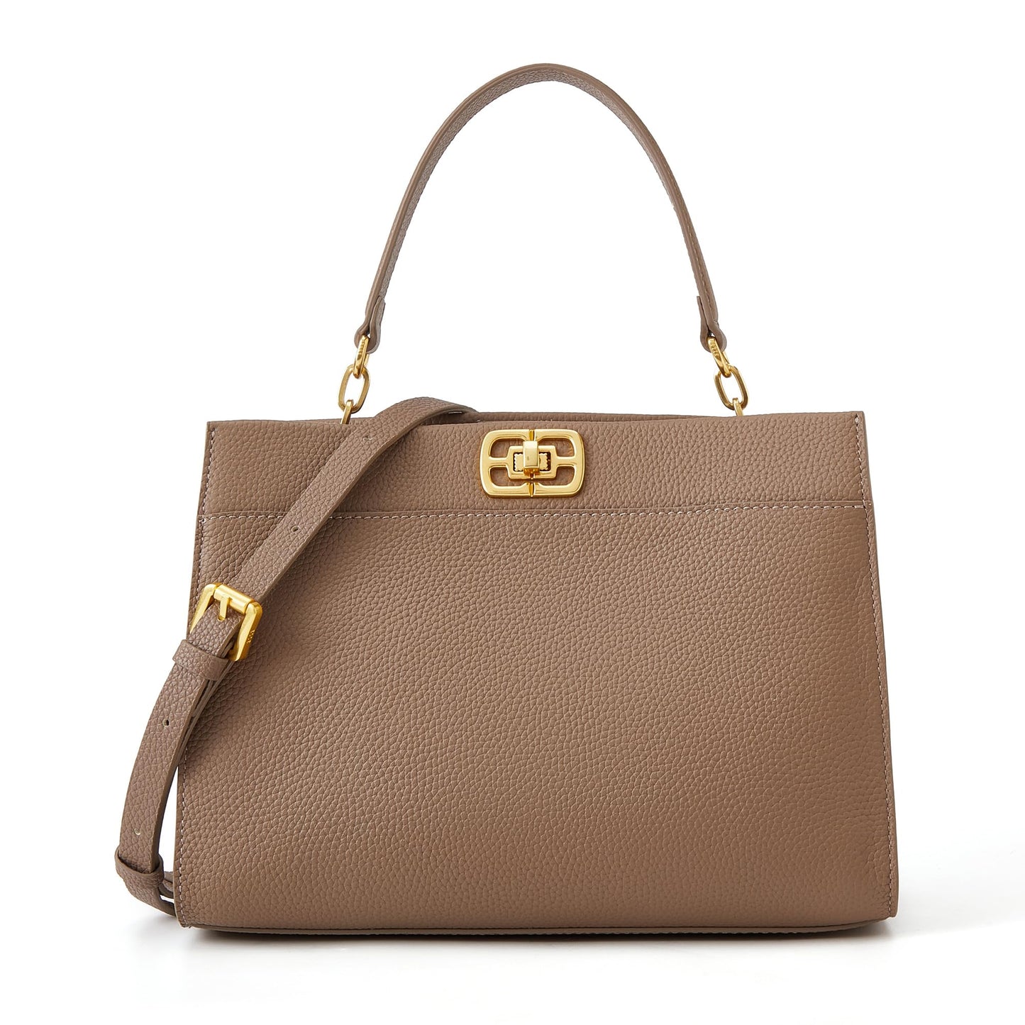 ELLE Women's Structured Full Grain Leather Top Handle Bag with Detachable Strap