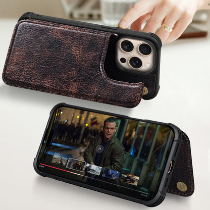 RMAWRAD Wallet Real Leather Case Compatible with iPhone 15 Pro Max 6.7",Genuine Leather，Shockproof, Anti-Fall Case, Flip Cover, with Card Slot, Double Magnetic Buckle, Kickstand, Coffee