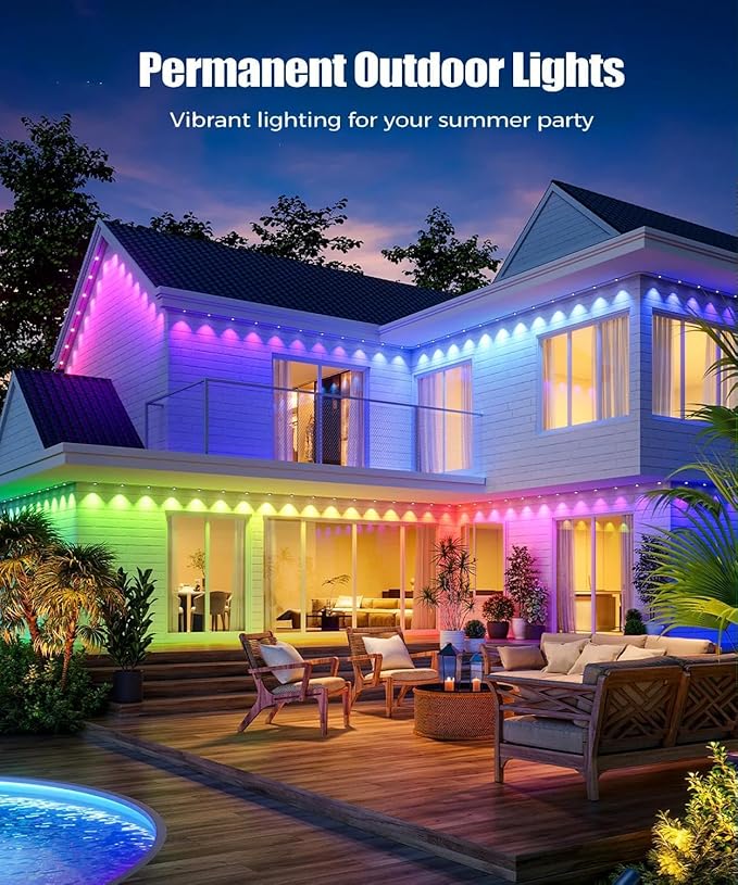 Permanent Outdoor Lights for House, 50ft Smart RGB LED Lights Outside with 16 Million DIY Colors, IP67 Waterproof Eternity Eaves Lighting for Christmas Halloween Holiday Daily Decorations