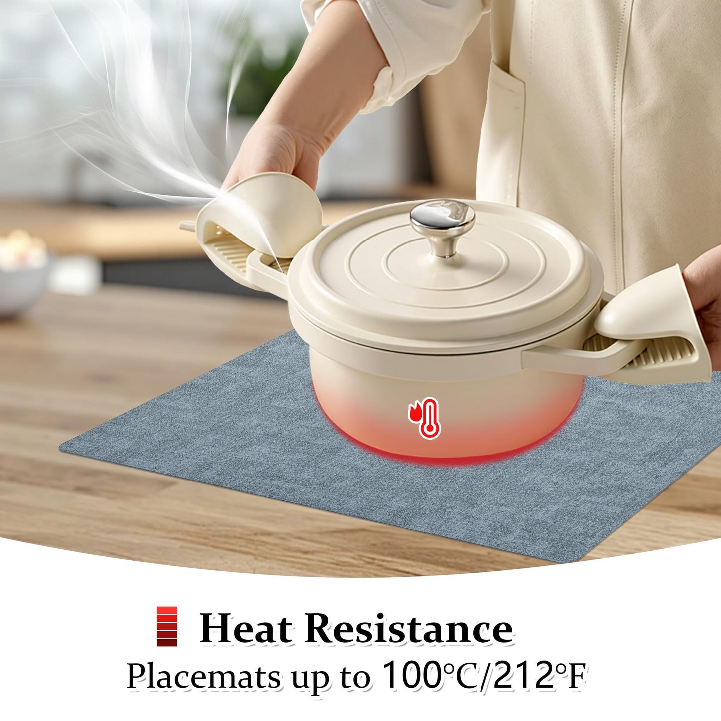 FROMHEART Faux Leather Placemats Set of 6–Waterproof,Heat/Oil Stain-Resistant PU Table Mat–Reversible,Non-Slip,Easy to Clean Place Mats for Kitchen,Dining,Indoor/Outdoor,(Light Blue,11.8" x 17")