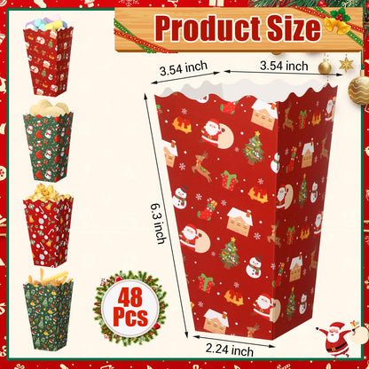 Faccito 48 Pcs Christmas Popcorn Boxes Christmas Tree Snowman Popcorn Boxes Xmas Party Treat Container Red Green Snack Buckets Mini Candy Paper Holder for Holiday Movie Night Party Favors Supplies