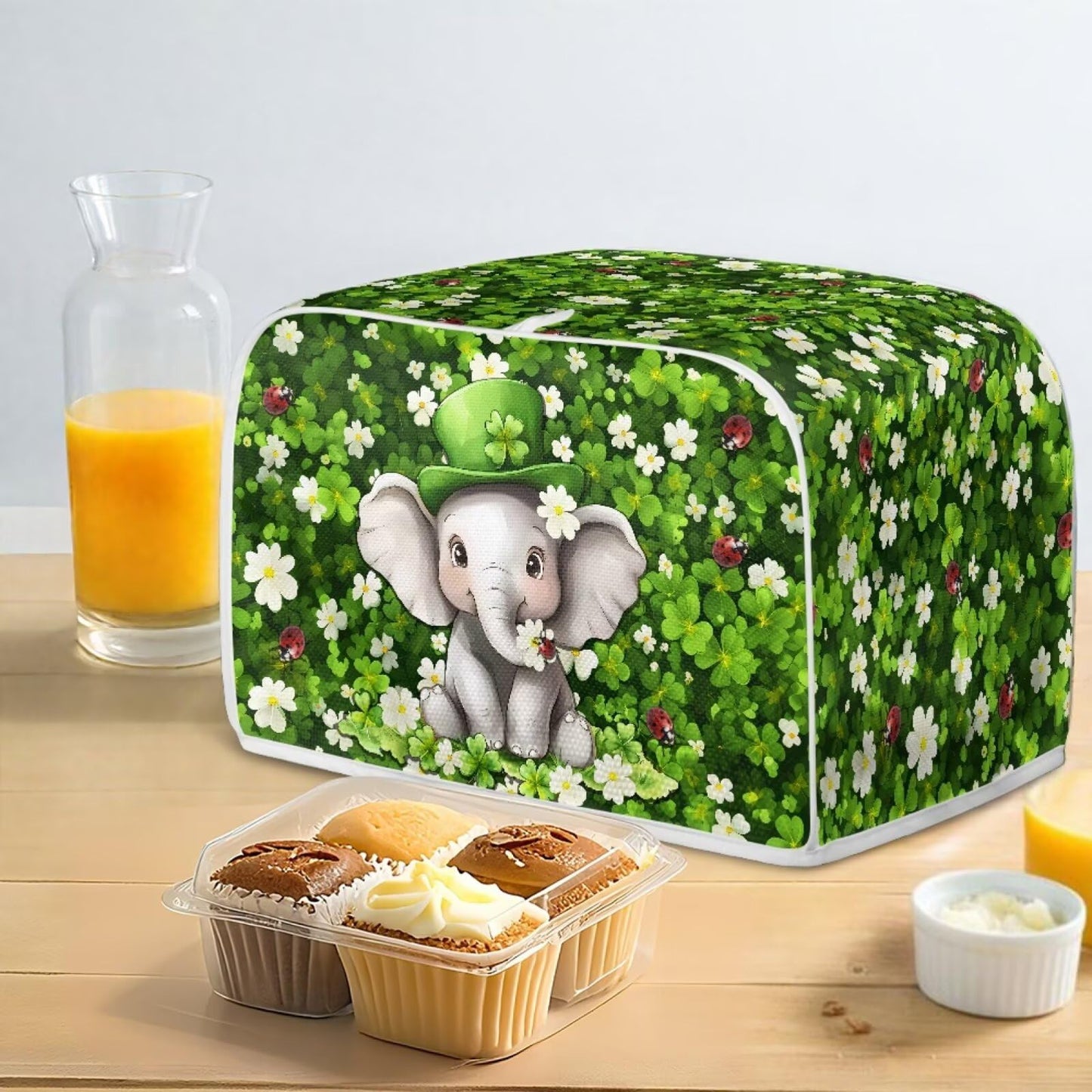 ASQVTIFE Elephant Toaster Covers 4 Slice Wide Slot for Kitchen St.Patrick Day Decor for Kitchen Sunflower Toaster Oven Covers for Kitchen Counter Kitchen Bakeware Protector Thanksgiving Decoration