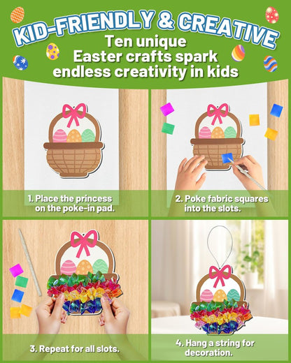 ATFUNSHOP 10 Packs Poke in Crafts Art Easter Basket Stuffers, Mess Free Kids Paper Activites, Easter Gifts for Boys and Girls 4 5 6 7 8 9 Years Old, DIY Eggs & Bunny Toys
