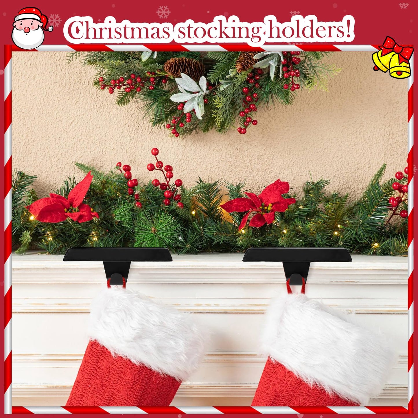 guccde Christmas Stocking Holders, Mantel Christmas Stocking Hangers, Metal Weighted Hooks for Hanging Christmas Stockings, Fireplace Xmas Holiday Decoration（Golden of 4）