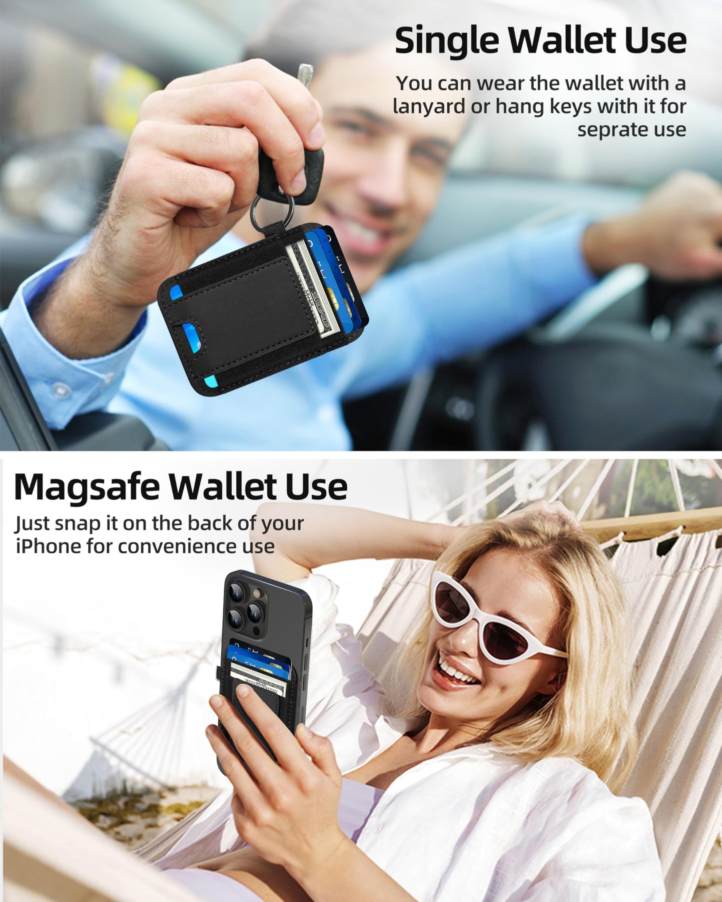 ExtreLife For Magsafe Wallet, Strongest Magnetic Wallet for iPhone 17/16/15/14/13/12 Series, for Magsafe Card Holder with 2 Card Slots, RFID Blocking, Vegan Leather, Hold 7 Cards, Slim, Black