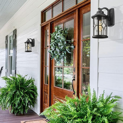 zeyu 2 Pack Outdoor Wall Lights, Exterior Light Fixture for Front Porch House, Die-Cast Aluminum with Seeded Glass, Black Finish, ZX48B-2PK BK