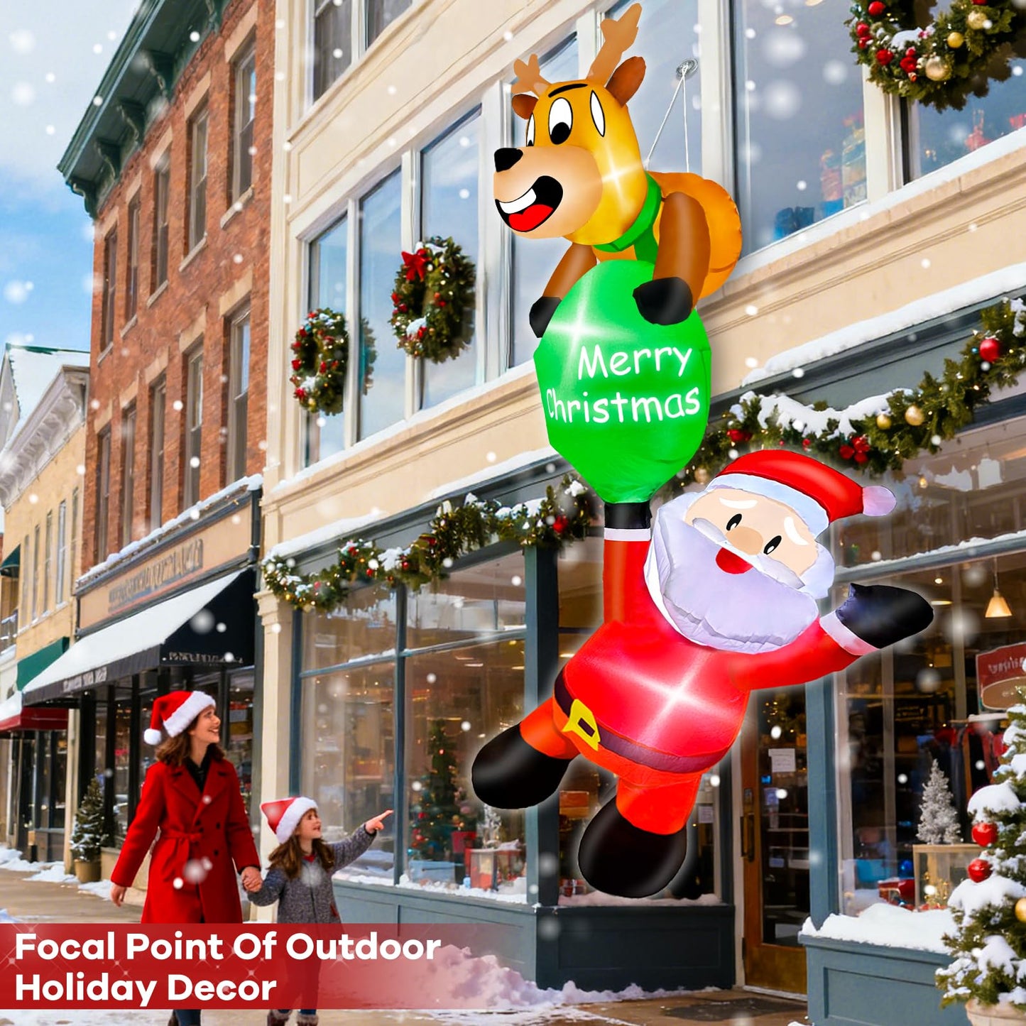 6 Ft Hanging Christmas Inflatables, Reindeer Pulling Gift with Climbing Santa Window Funny Blow Up Outdoor Christmas Decorations with Built-in LEDs Lights for Xmas Yard Lawn Home Roof Holiday Display