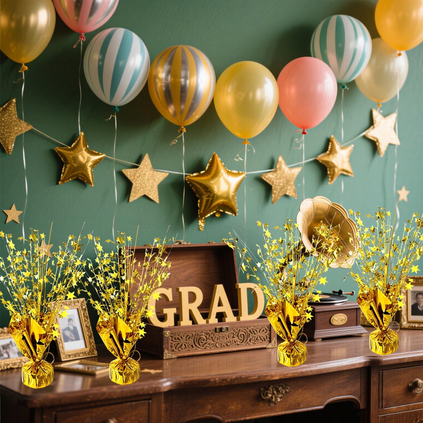 YinNorth 12 Pcs Metallic Foil Spray Centerpiece Party Star Table Decoration Brust Glitter Table Topper Decor for Birthday Graduation Holiday Christmas Dining Celebration New Year Party Supplies, Gold