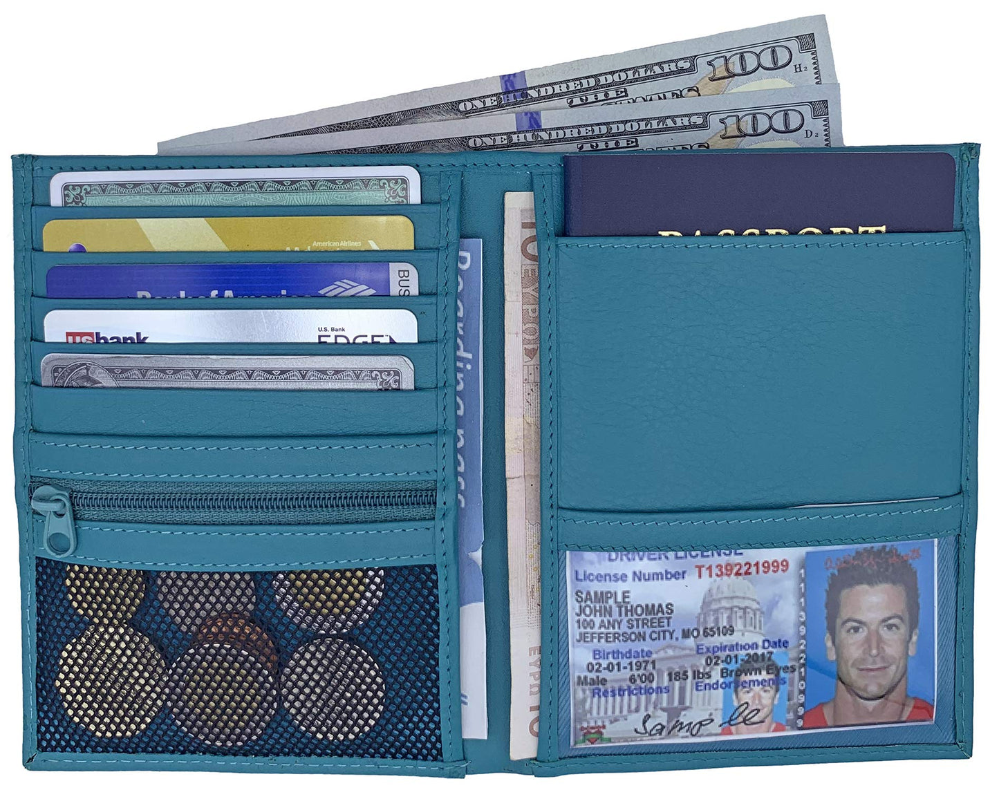 Teal RFID Genuine Leather Passport Wallet