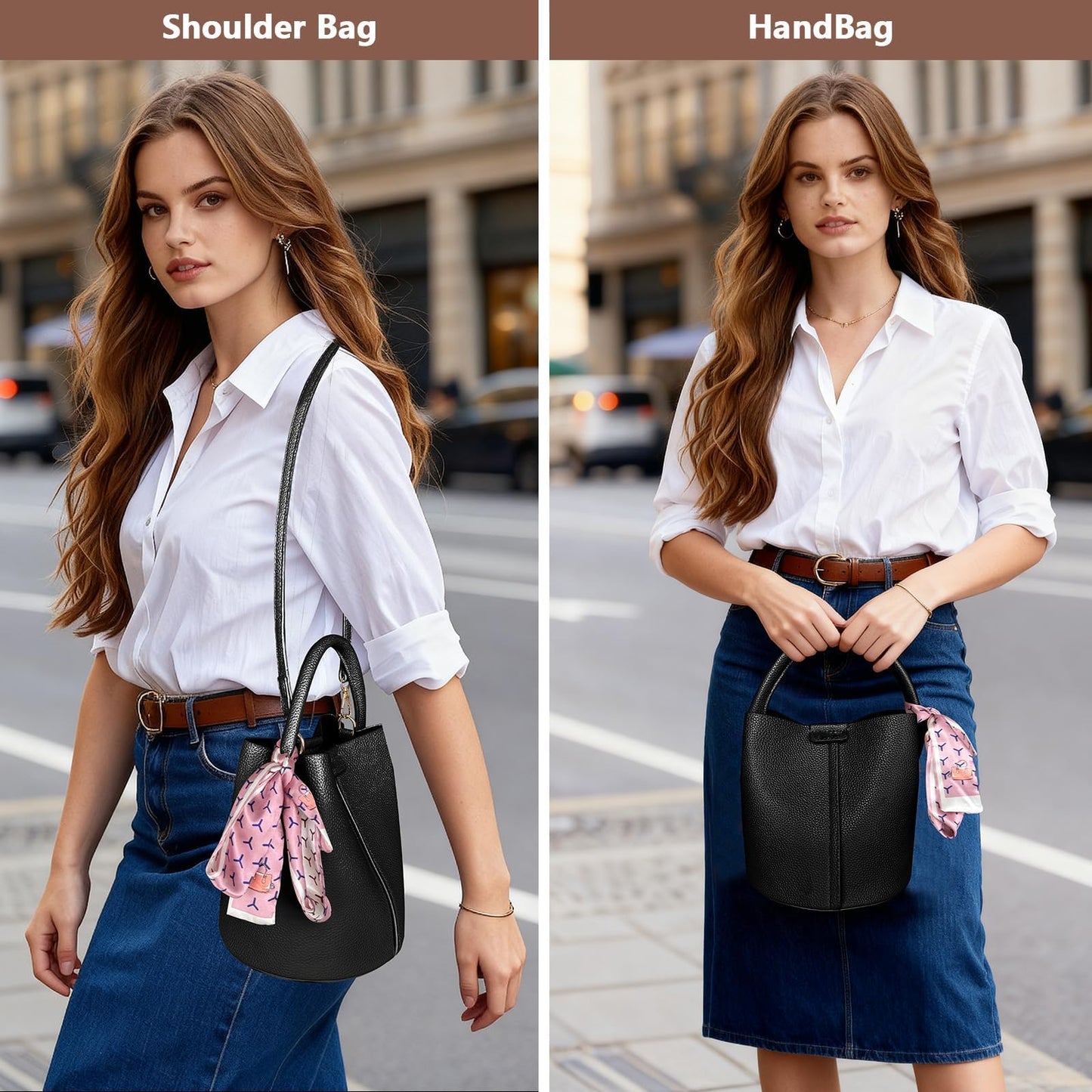 JongCen Vegan Leather Bucket Bag for Women Crossbody Bucket Purse with Removable & Adjust Shoulder Strap Fashion Bucket Handbag